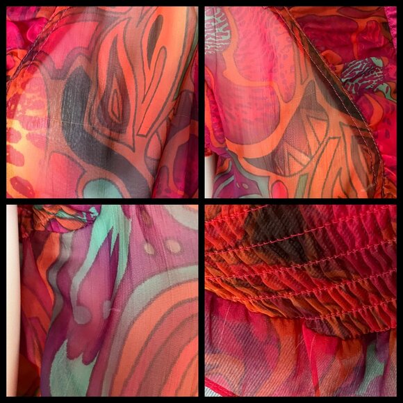 Vintage Y2K Apple Bottom Colorful Psychedelic Sheer Blouse Top Trashy2K M/L Pink - Picture 13 of 13